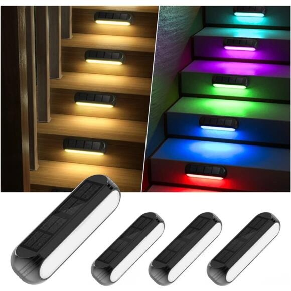 Solar Deck Lights Outdoor RGB Fence Step Wall Yard Waterproof LED Color Changing - Picture 1 of 7